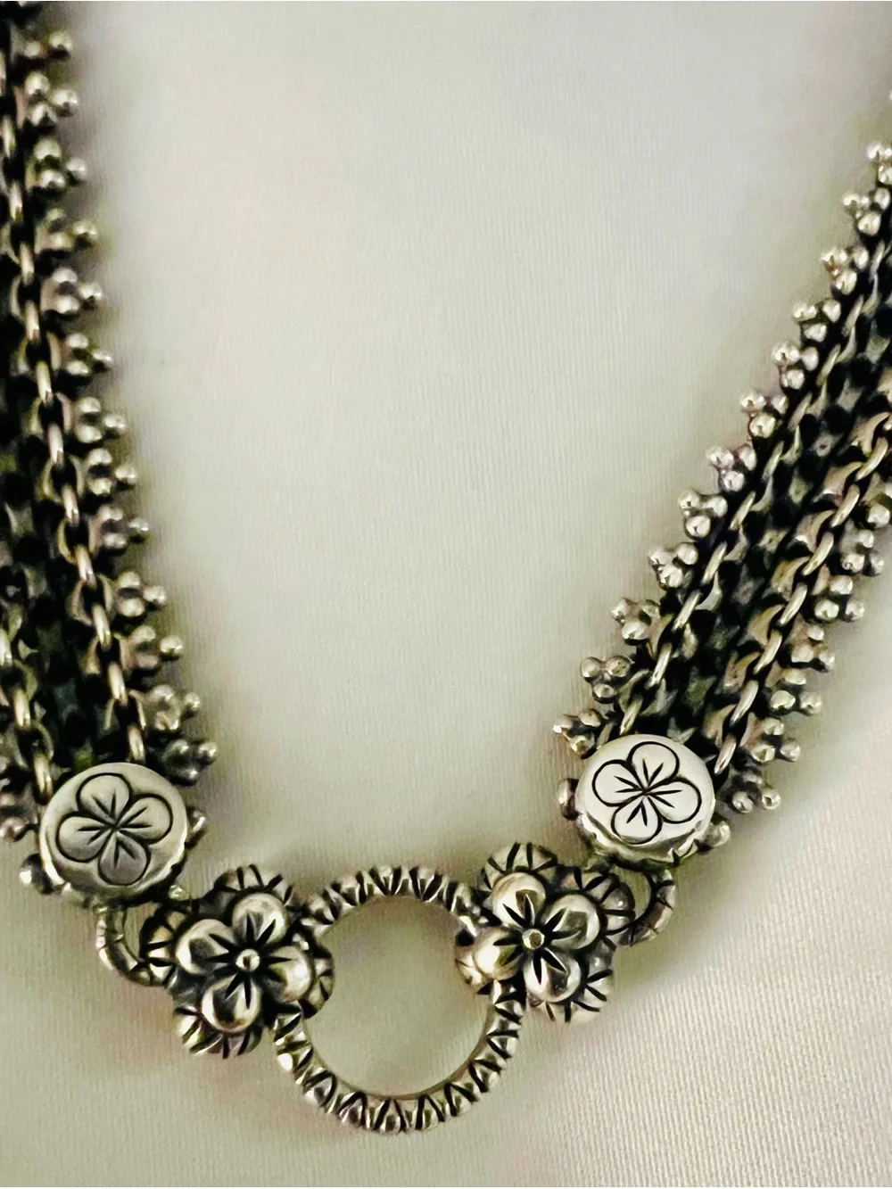 Barbara Bixby Sterling Silver & 18k Flower Accent Woven Collar Necklace - Picture 3 of 9